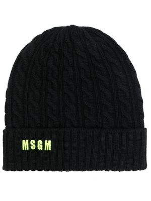 MSGM logo-patch detail knit beanie - Black