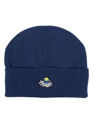 MSGM logo-patch knitted beanie - Blue