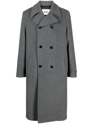 MSGM logo-patch knitted double-breasted coat - Grey
