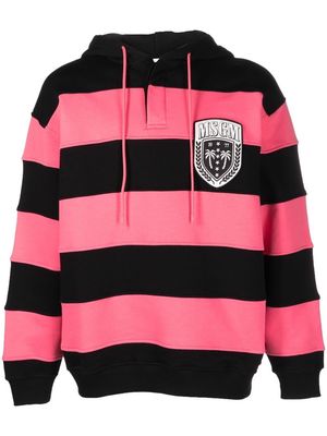 MSGM logo-patch striped hoodie - Black