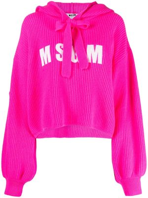 MSGM logo-patch wool-cashmere hoodie - Pink