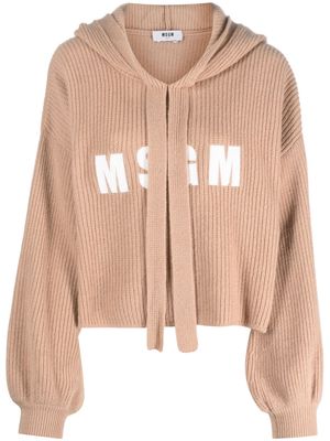 MSGM logo-patches knitted hoodie - Neutrals