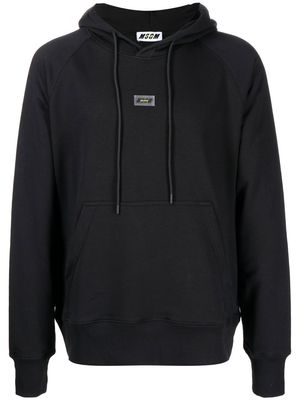 MSGM logo-plaque cotton-blend hoodie - Black