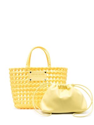 MSGM logo-plaque woven tote bag - Yellow