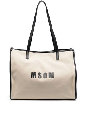 MSGM logo-print cotton-blend tote bag - Neutrals