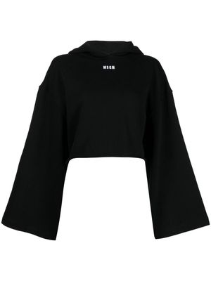 MSGM logo-print cropped cotton hoodie - Black