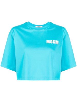 MSGM logo-print cropped cotton T-shirt - Blue