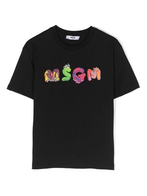 MSGM logo-print crystal-embellished cotton T-shirt - Black