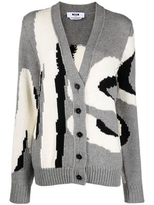 MSGM logo-print knit cardigan - Grey
