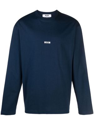 MSGM logo-print long-sleeve cotton T-shirt - Blue