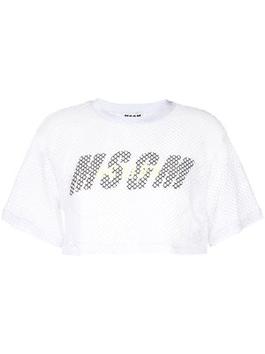 MSGM logo-print mesh cropped top - White