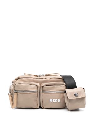 MSGM logo-print messenger bag - Neutrals