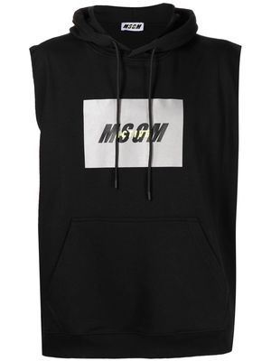 MSGM logo print sleeveless hoodie - Black