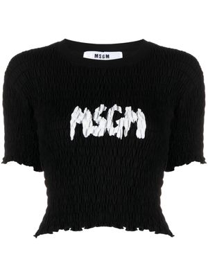 MSGM logo-print smocked top - Black