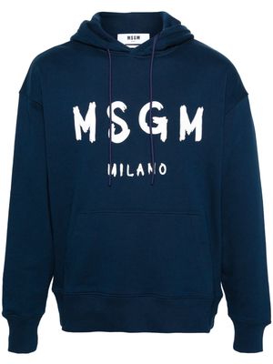 MSGM logo-printed cotton hoodie - Blue