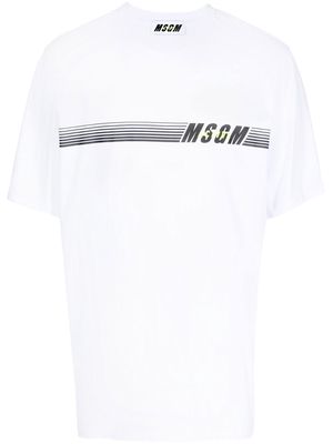 MSGM logo stripe-print cotton T-shirt - White