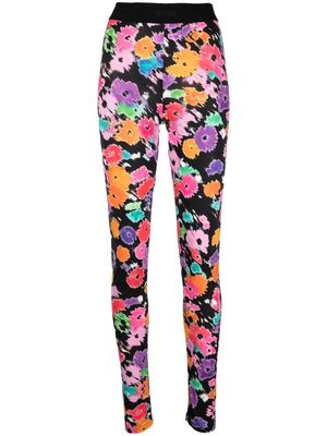 MSGM logo-tape floral-print leggings - Black