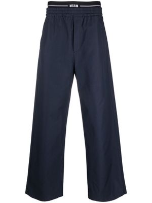MSGM logo-waistband straight-leg trousers - Blue