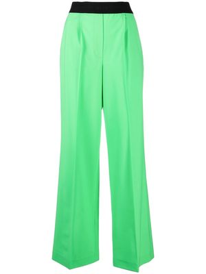 MSGM logo-waistband wide-leg trousers - Green