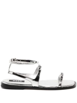 MSGM metallic flat leather sandals - Silver
