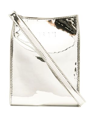 MSGM metallic logo-debossed shoulder bag - Silver