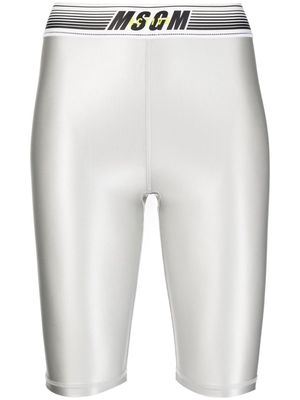 MSGM metallic logo-waist cycling shorts - Grey