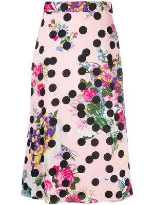 MSGM mix-print high-waisted midi skirt - Pink