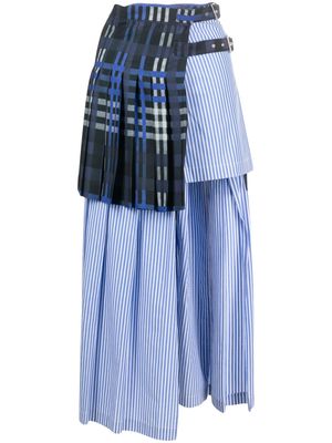 MSGM mix-print layered asymmetric midi skirt - Blue