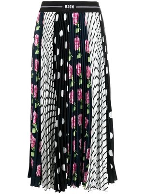 MSGM mix-print pleated long skirt - Black