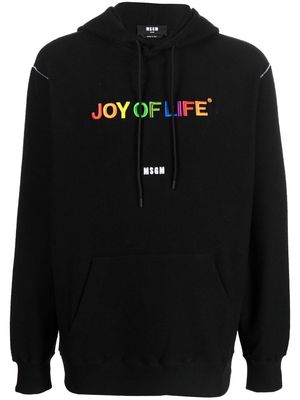 MSGM motif-embroidered cotton hoodie - Black