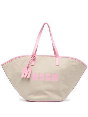 MSGM New logo-print tote bag - Neutrals