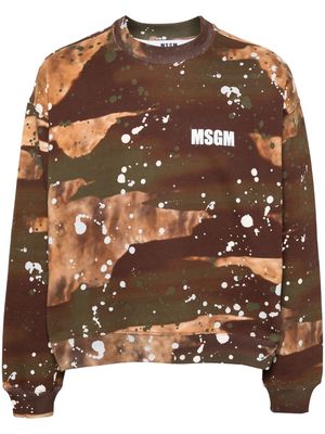 MSGM paint-splatter cotton sweatshirt - Brown