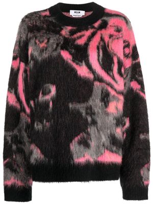 MSGM patterned intarsia-knit crew-neck jumper - Black