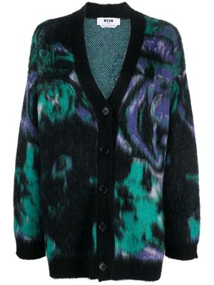 MSGM patterned intarsia-knit V-neck cardigan - Black
