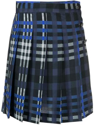 MSGM plaid-check pleated skirt - Blue
