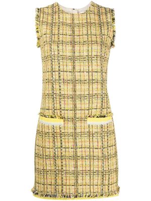 MSGM plaid-pattern frayed mini dress - Yellow