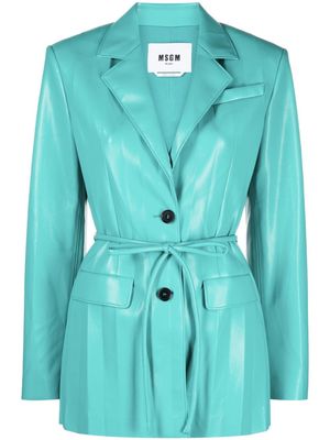 MSGM pleated faux leather jacket - Blue