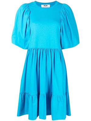 MSGM puff-sleeve tiered dress - Blue