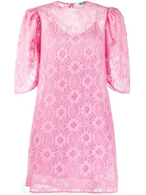MSGM puff-sleeved floral lace shift dress - Pink