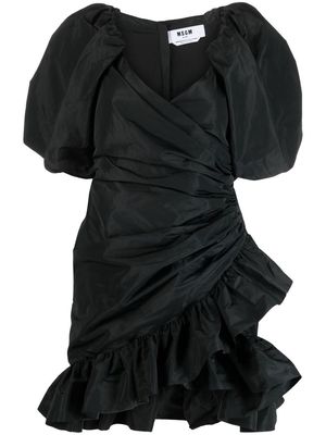 MSGM puff-sleeved wrap dress - Black