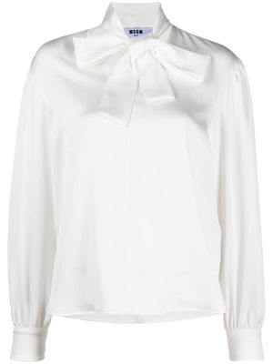 MSGM pussy bow-collar satin blouse - White