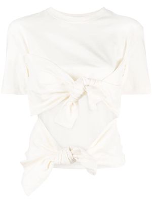 MSGM pussy-bow fastening cotton T-shirt - Neutrals