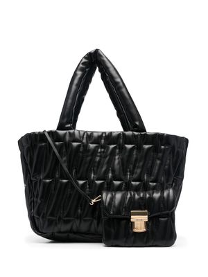 MSGM quilted panels leather tote bag - Black