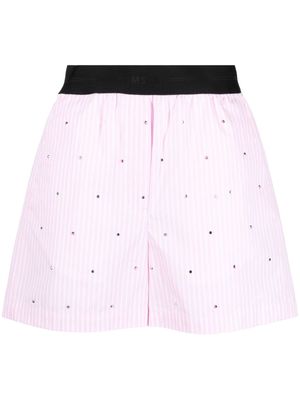 MSGM rhinestone-embellished striped shorts - Pink