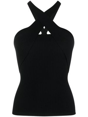MSGM ribbed-knit crossover-strap top - Black