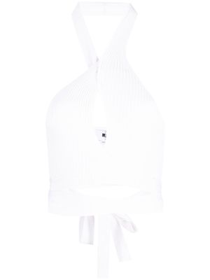 MSGM ribbed-knit halterneck top - White