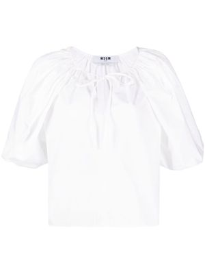 MSGM ruched puff-sleeve blouse - White
