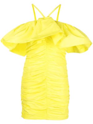 MSGM ruched ruffle-trim mini dress - Yellow