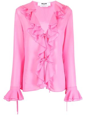 MSGM ruffle-detail V-neck blouse - Pink