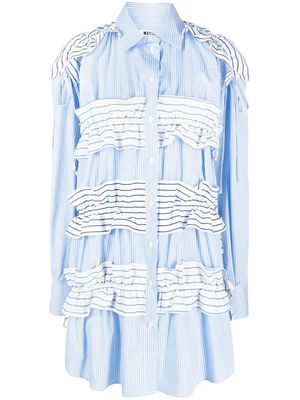 MSGM ruffle-stripe-detail mini dress - Blue